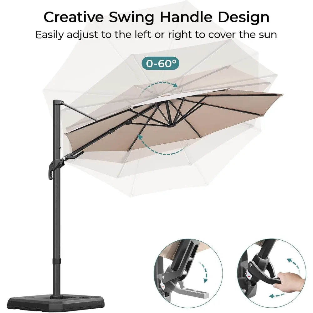 10 Feet Umbrella, Cantilever Round Umbrella, Swivel Handle Tilt Windproof Umbrella