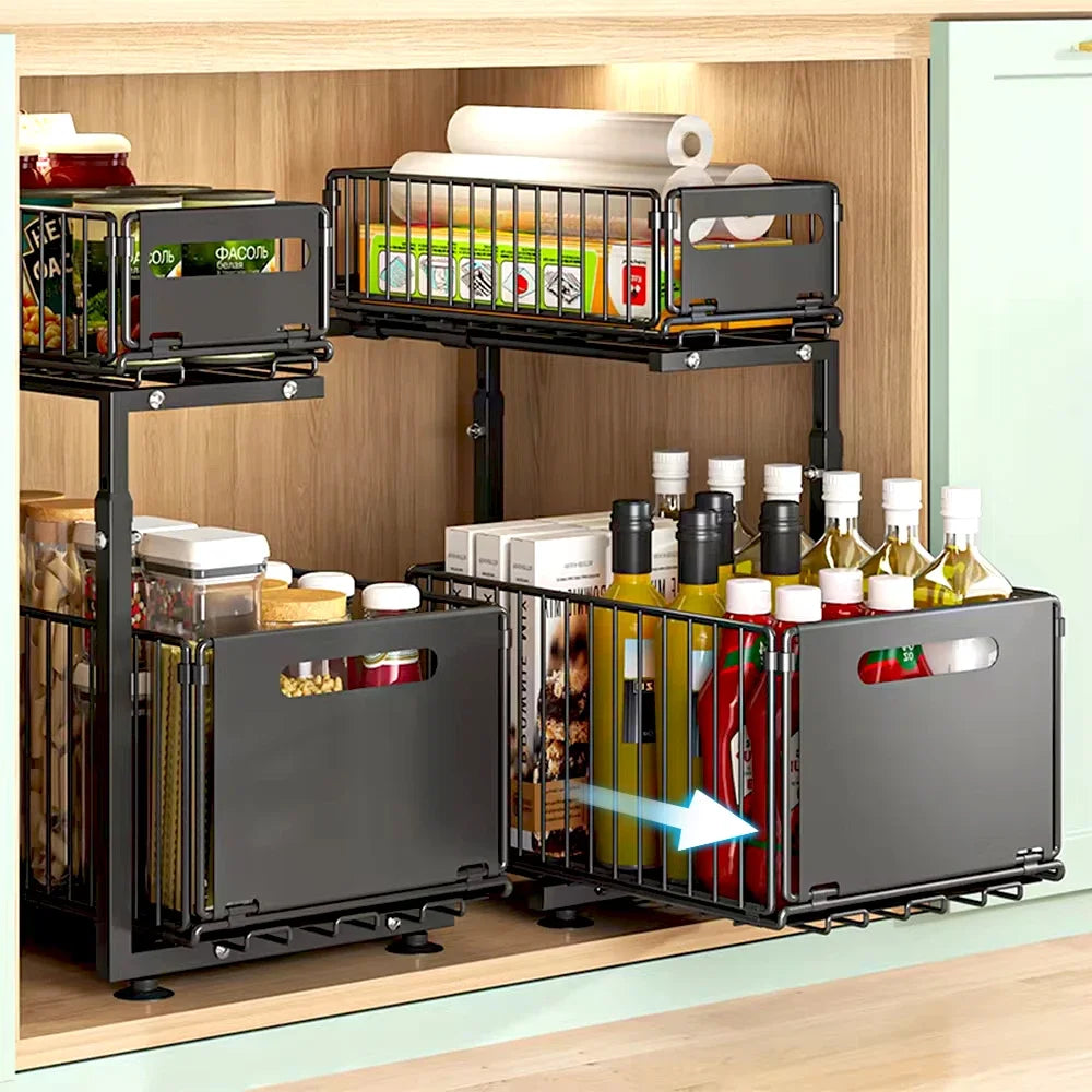 2 Tier Pull Out Spice Rack, Kitchen Cabinet Organizer