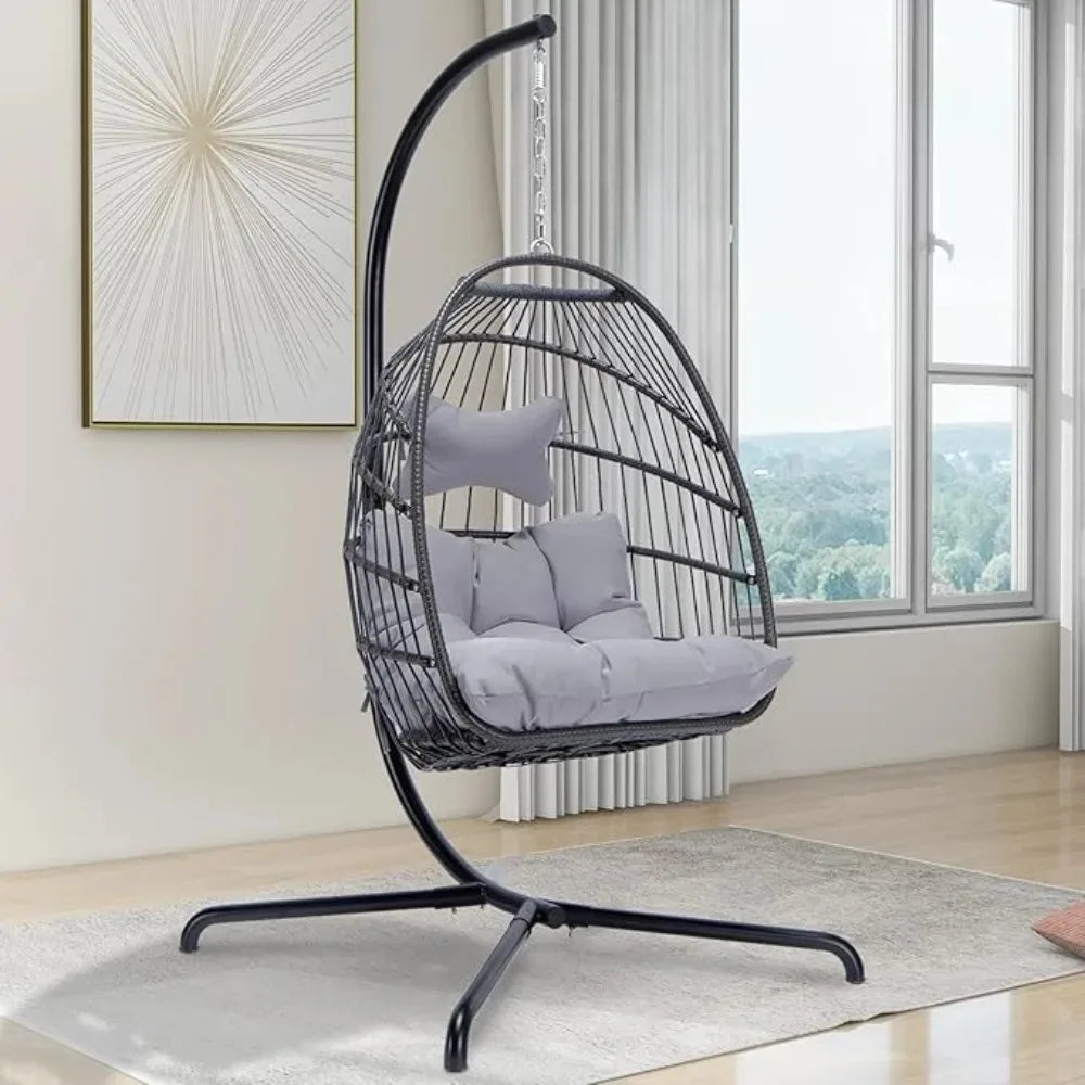 Hanging Egg Chair, Outdoor Patio Water-Resistant Wicker Swing
