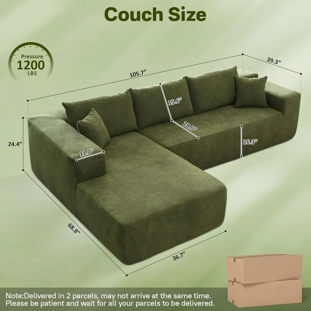 Sectional L-Shaped Sofa Couch with Deep Seats