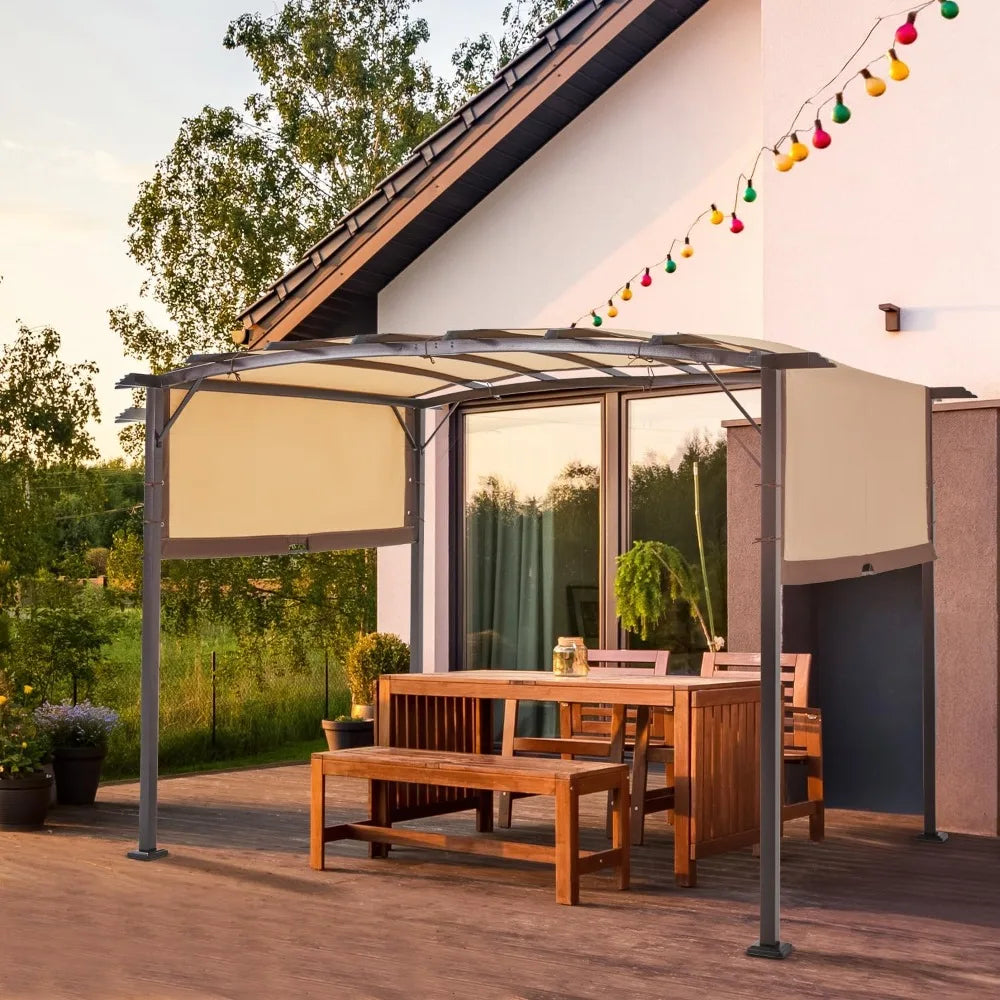 9' x 12' Outdoor Metal Pergola with Retractable Awning for Shade