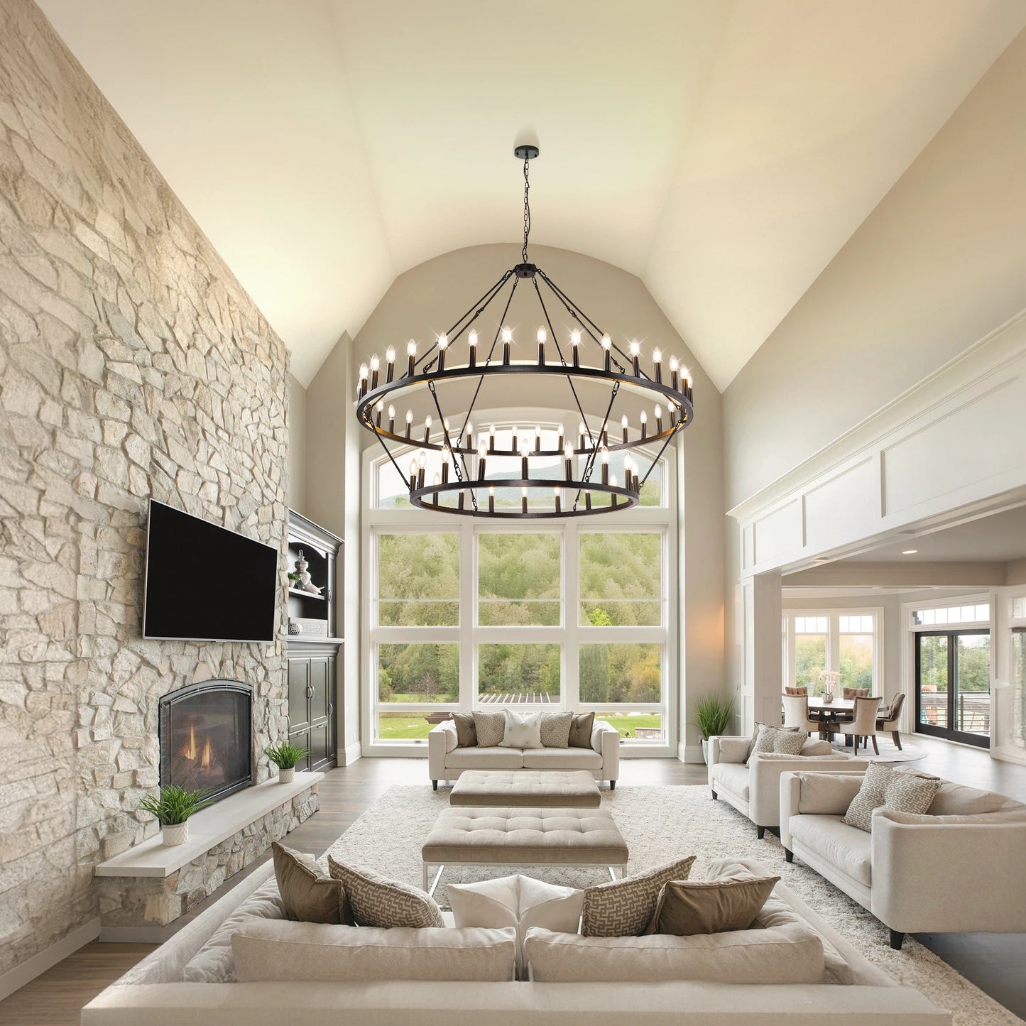 Rustic Modern Farmhouse Wagon Wheel 2-Tier Chandelier