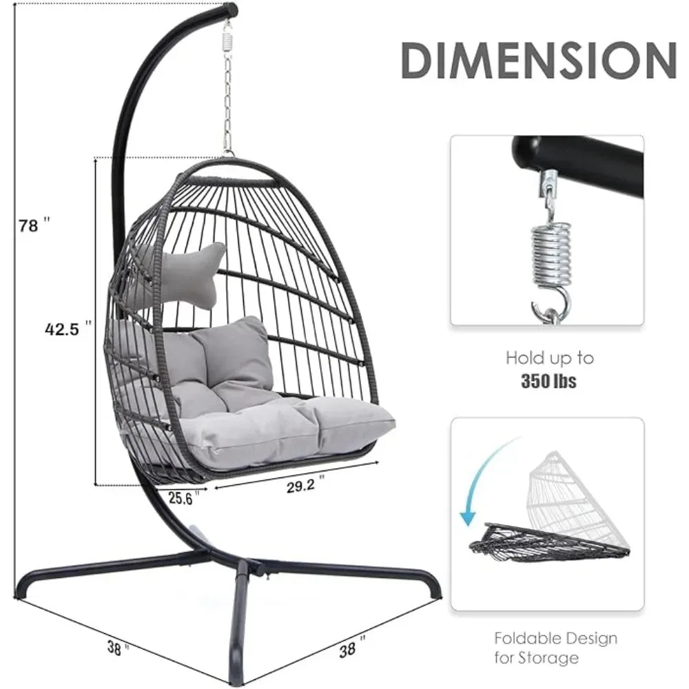 Hanging Egg Chair, Outdoor Patio Water-Resistant Wicker Swing