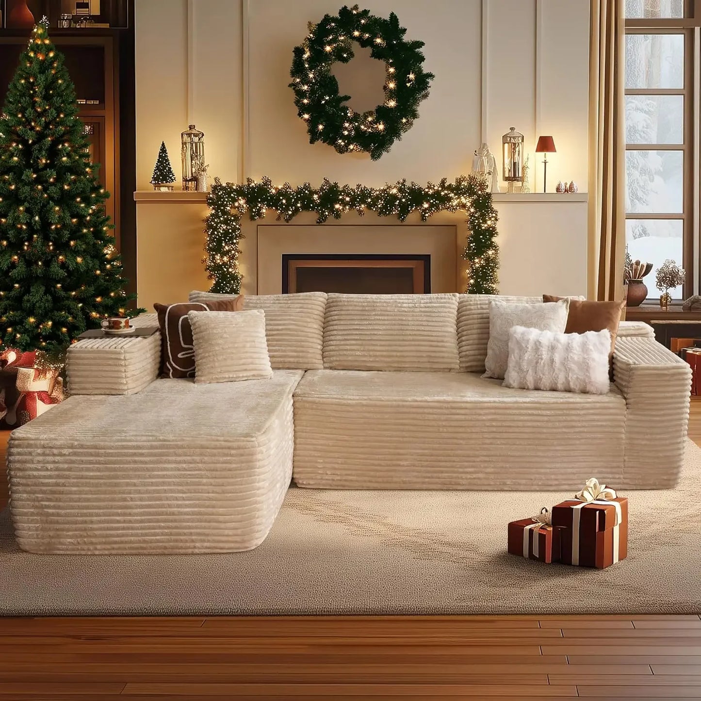 Sectional L-Shaped Sofa Couch with Deep Seats