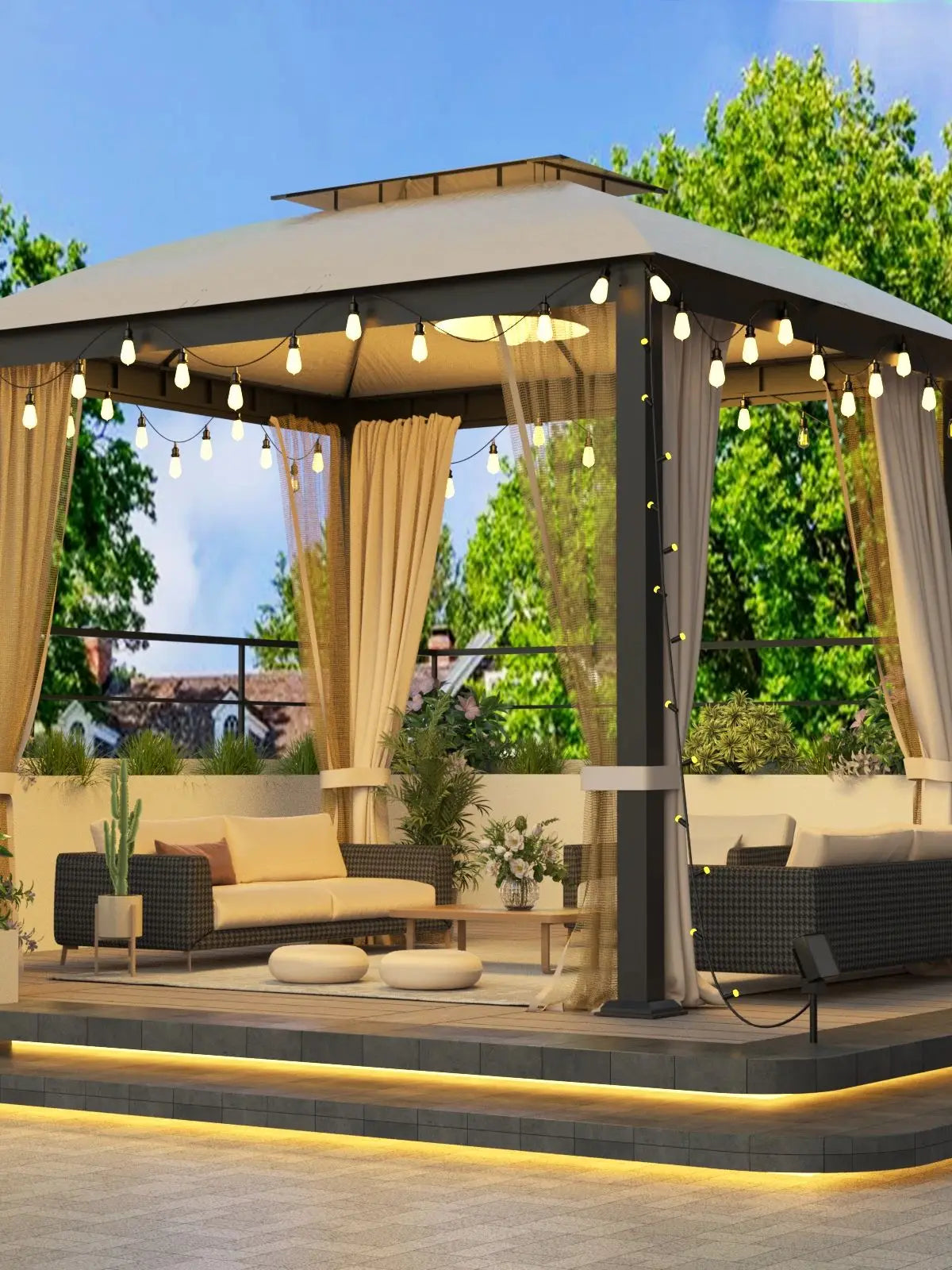 10' x 12' Soft-top Metal Gazebo with Heavy Duty Double Roof