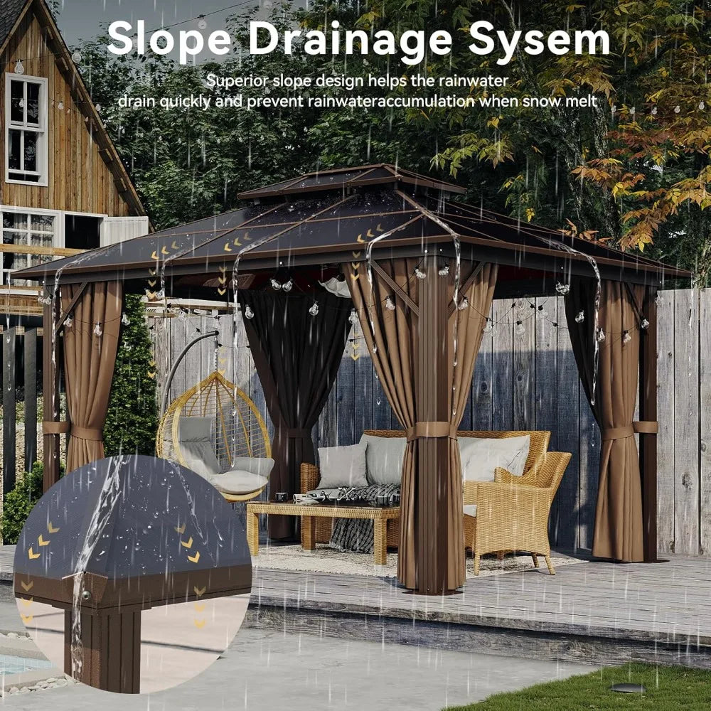 10'x12' Hardtop Gazebo, Aluminum Frame Permanent Pavilion
