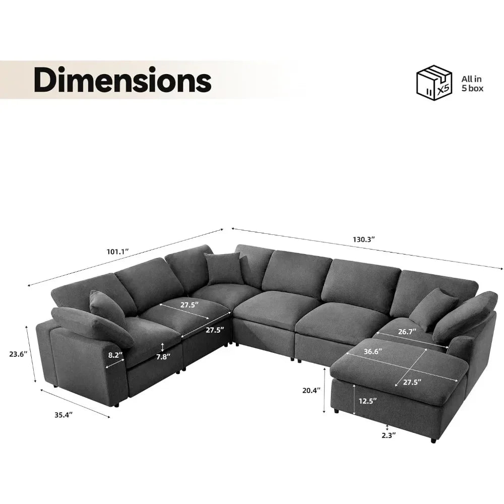 Oversized Modular Sectional Sofa with Movable Ottoman