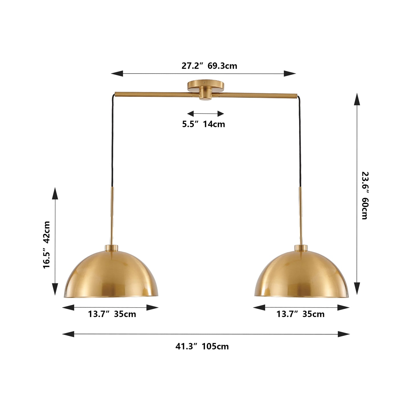 Hanging Kitchen Island Double Pendant Light Fixture, Copper