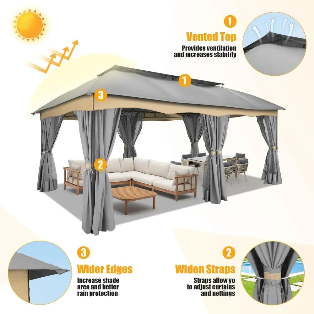 Outdoor Double Ventilated Arc Roof Metal Frame Gazebo