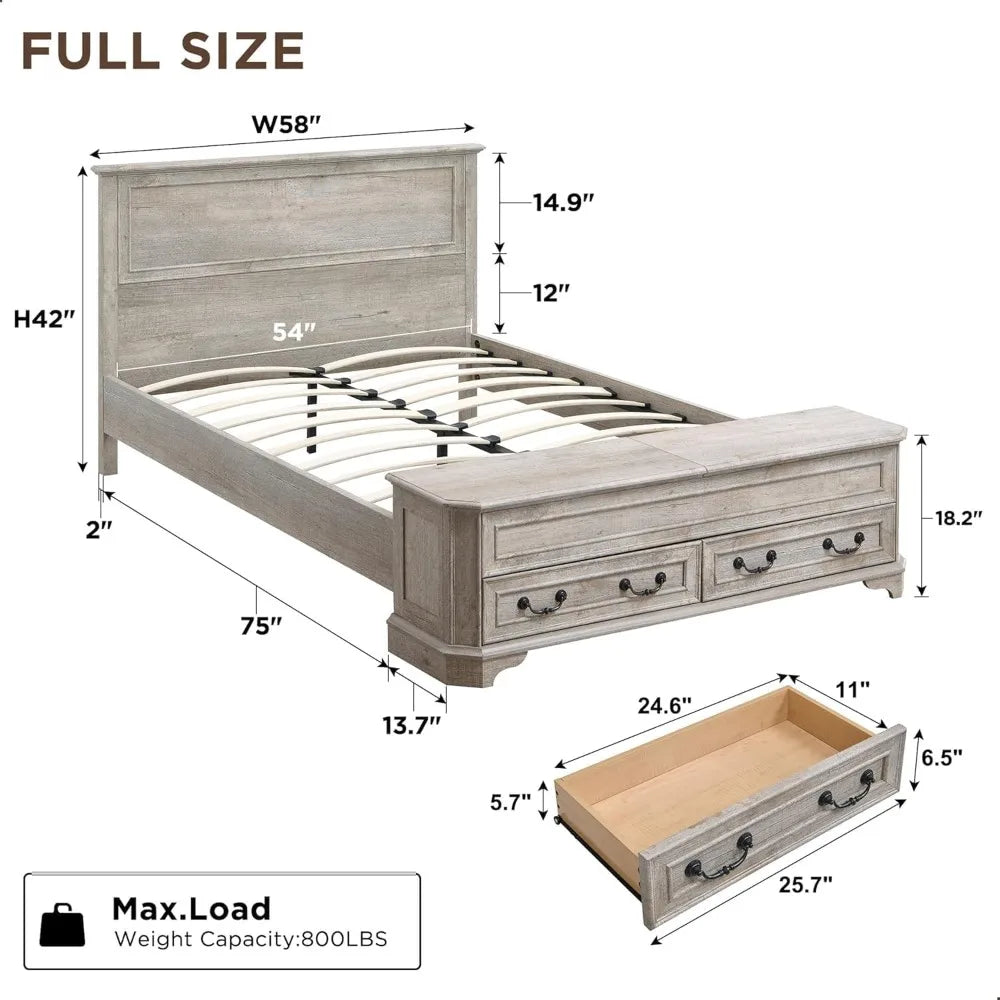 Farmhouse Bed Frame with Storage Bench