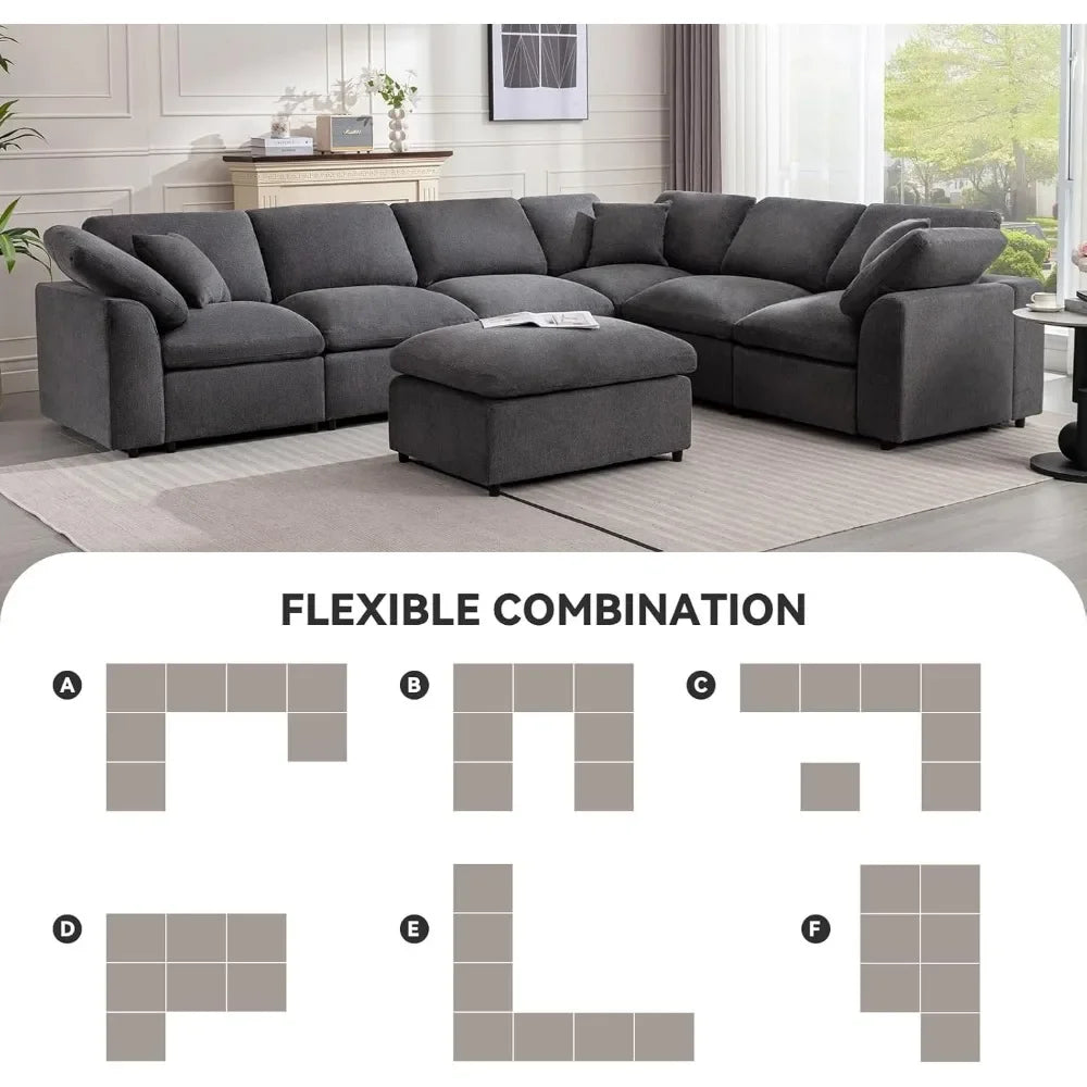 Oversized Modular Sectional Sofa with Movable Ottoman