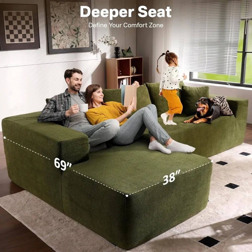 Sectional L-Shaped Sofa Couch with Deep Seats