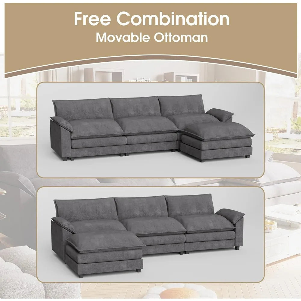 Modern Deep L-Shaped Sectional Sofa with Reversible Ottoman