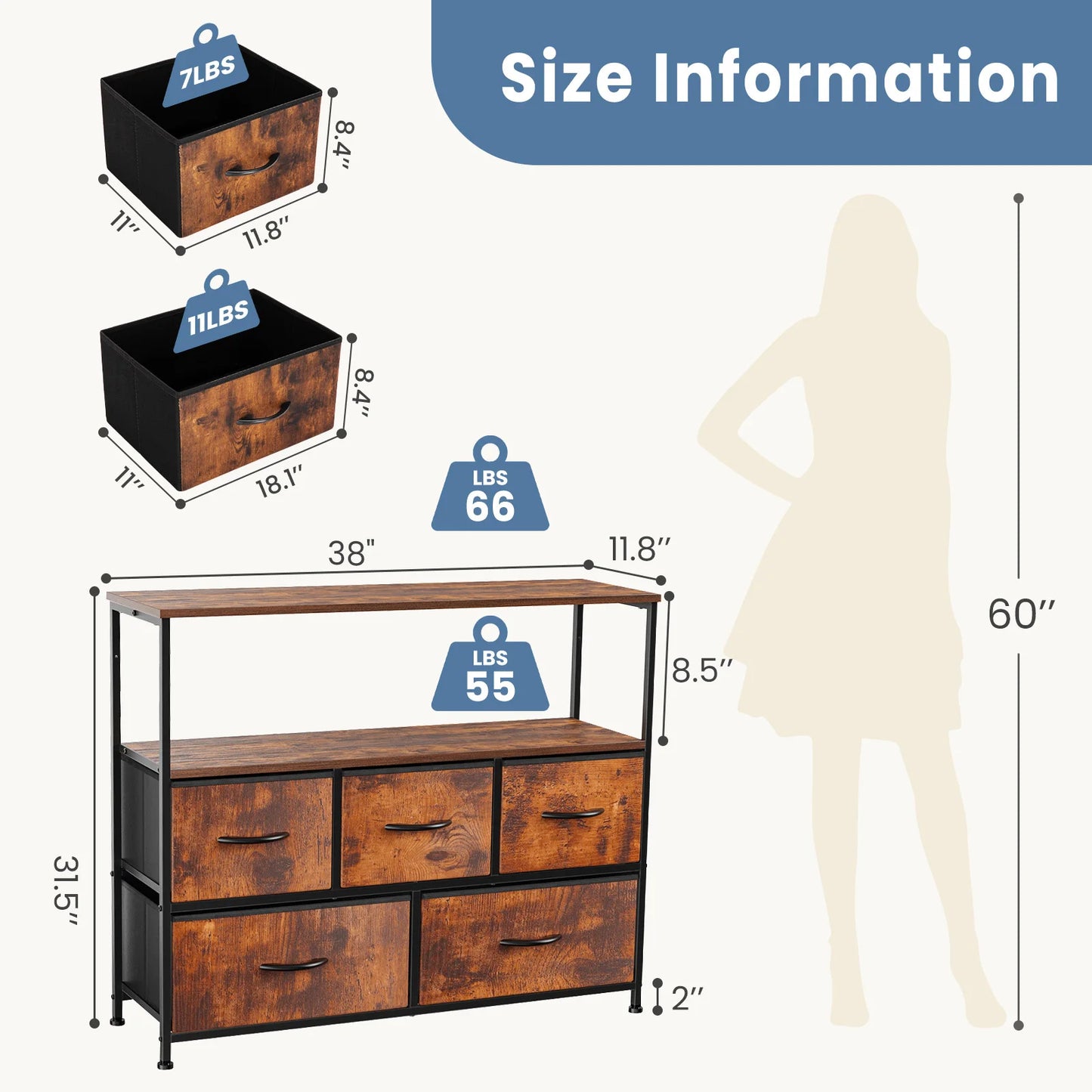 Fabric Drawers Dresser/TV Stand