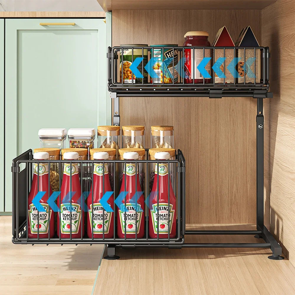 2 Tier Pull Out Spice Rack, Kitchen Cabinet Organizer