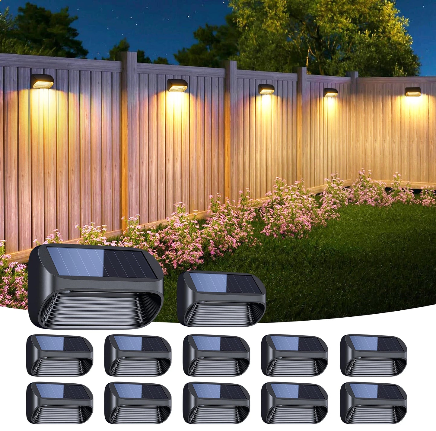 6/12 Pack Solar Fence Lights Outdoor, 3 Modes, Solar Step Lights