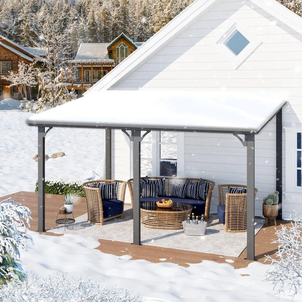 10' x 14' Outdoor Hardtop Pergola Gazebo, Wall-Mounted, Heavy Duty