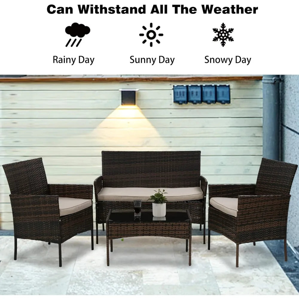 4 Piece Outdoor Wicker Patio Furniture Set
