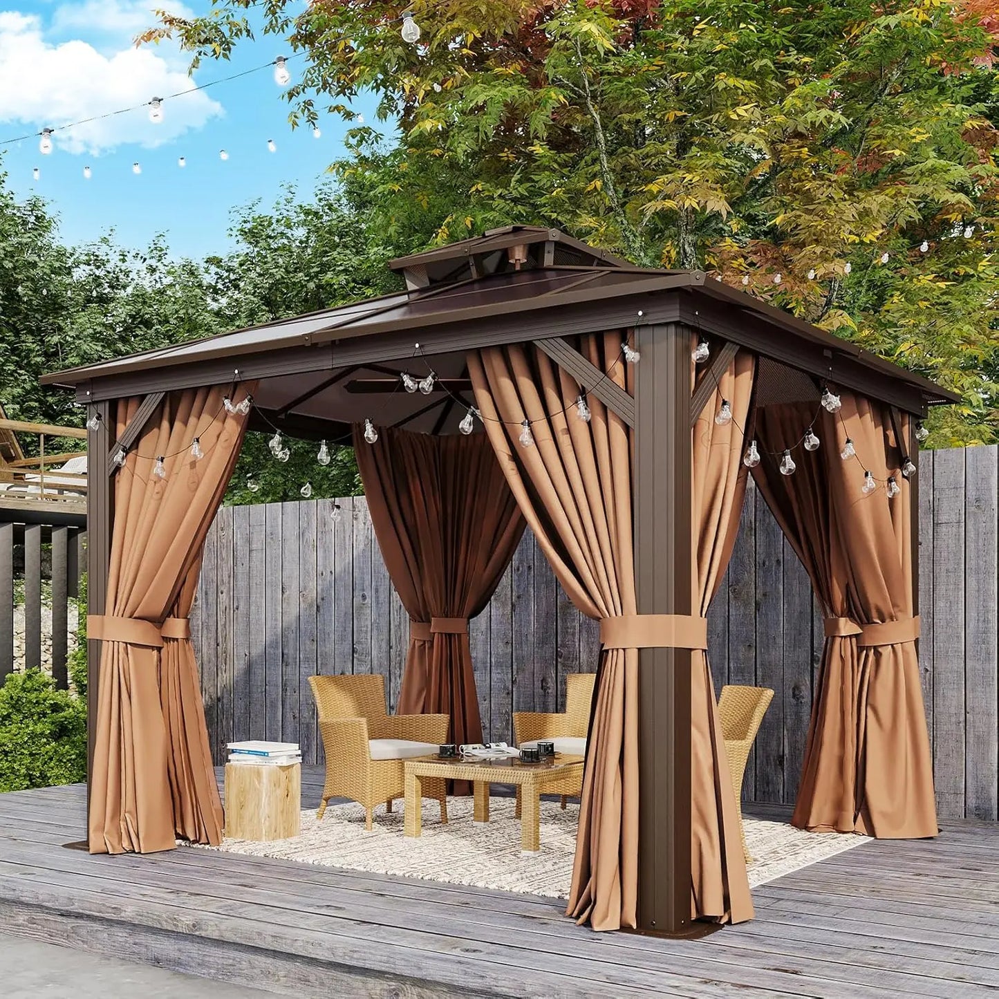 10'x12' Hardtop Gazebo, Aluminum Frame Permanent Pavilion