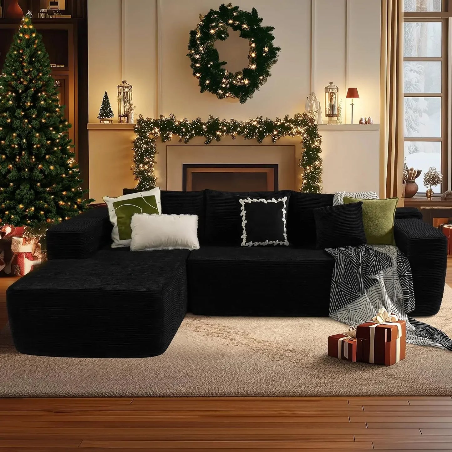 Sectional L-Shaped Sofa Couch with Deep Seats