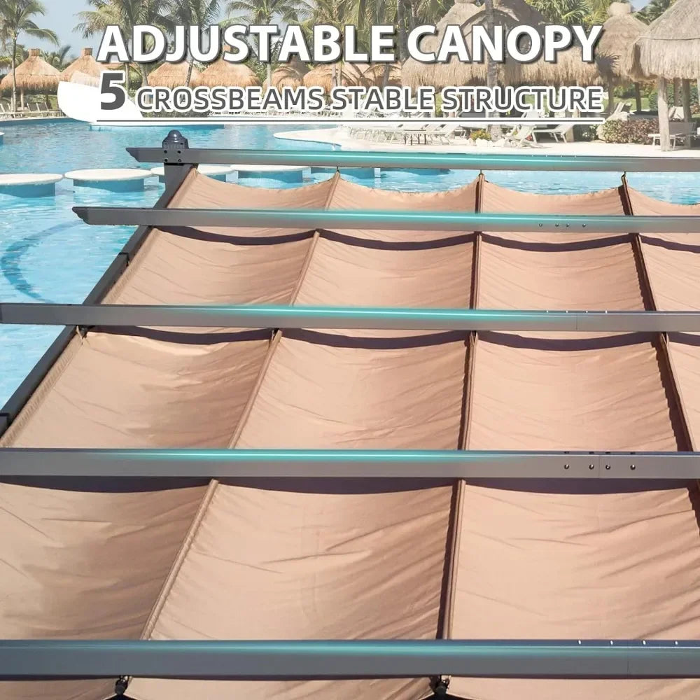 12 x 20 FT Aluminum Pergola with Retractable Canopy and Adjustable Sun Shade
