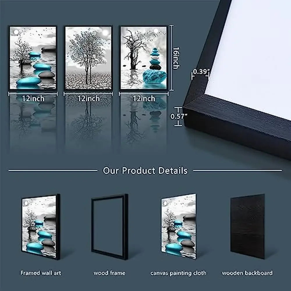 3 Piece Black and White Framed Canvas Wall Art Set Living Room Bedroom Bathroom Decor Modern High Definition Giclee Picture