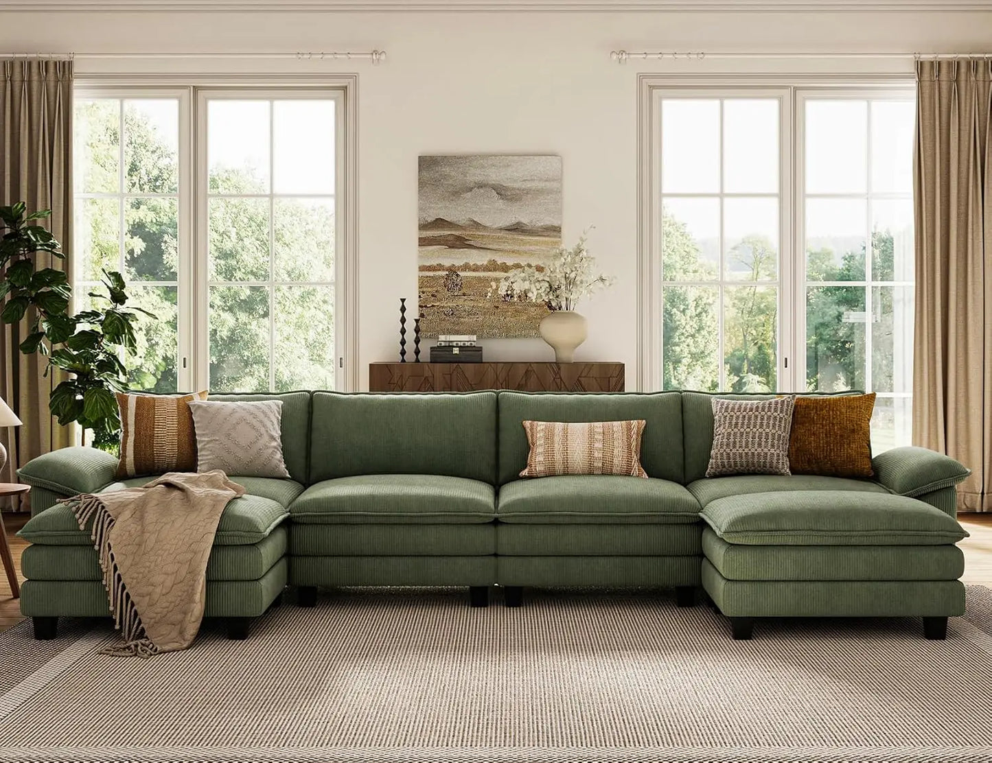 Oversized Corduroy Cloud Couch, U Shaped Couch