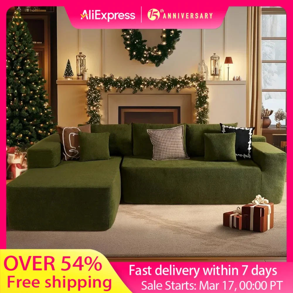 Sectional L-Shaped Sofa Couch with Deep Seats