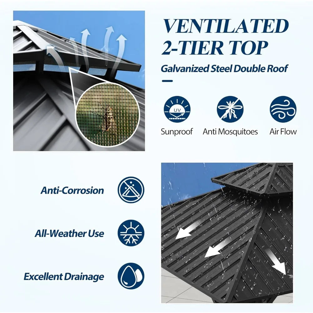 10' X 10' Galvanized Hardtop Gazebo - Heavy-Duty Double Roof