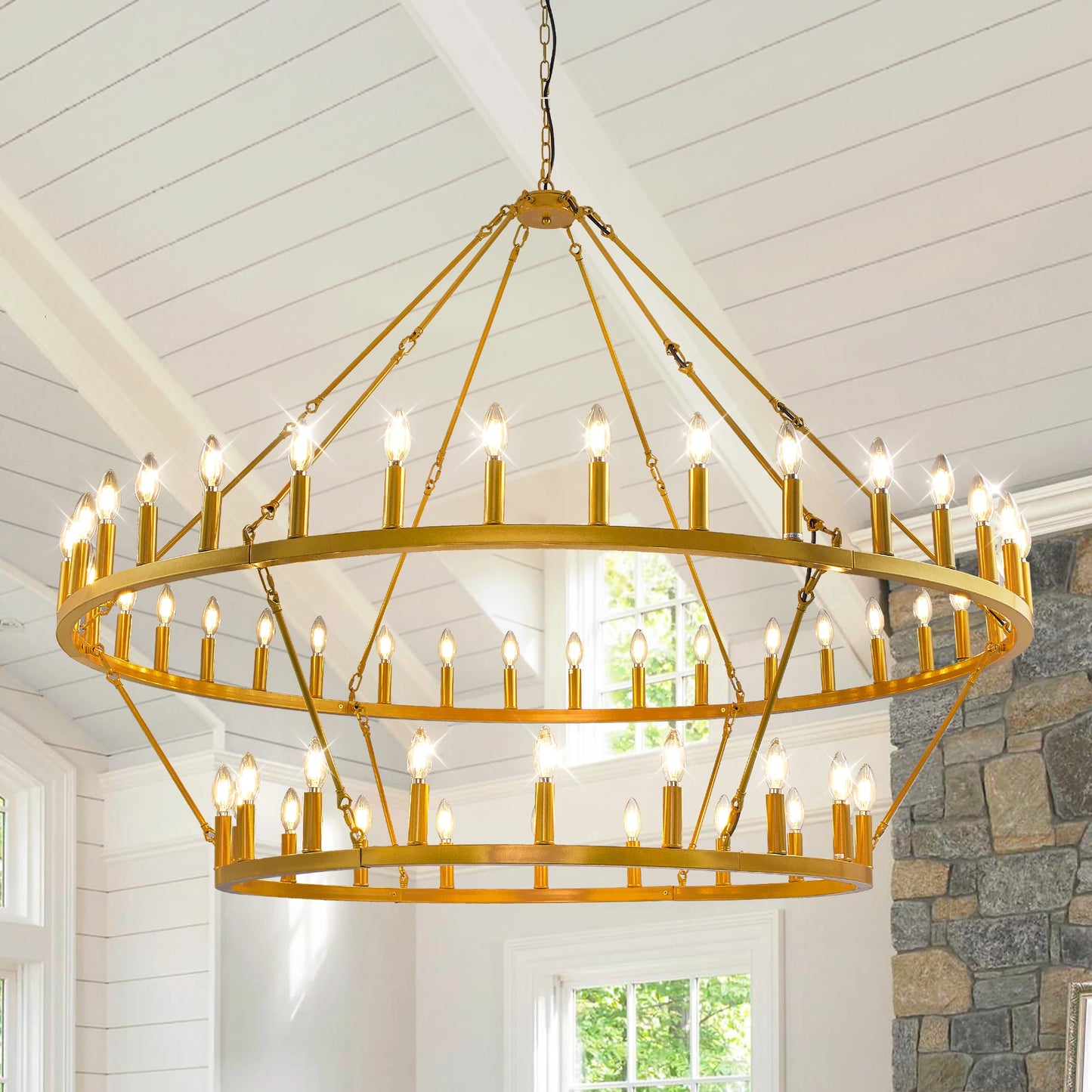 Rustic Modern Farmhouse Wagon Wheel 2-Tier Chandelier