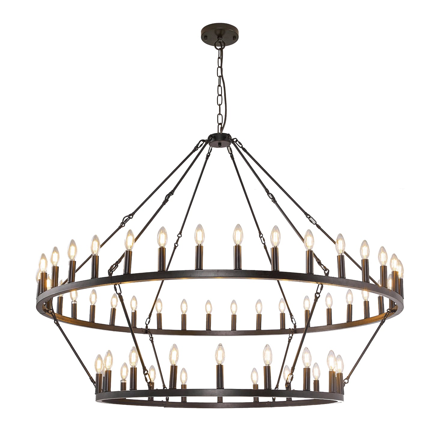 Rustic Modern Farmhouse Wagon Wheel 2-Tier Chandelier