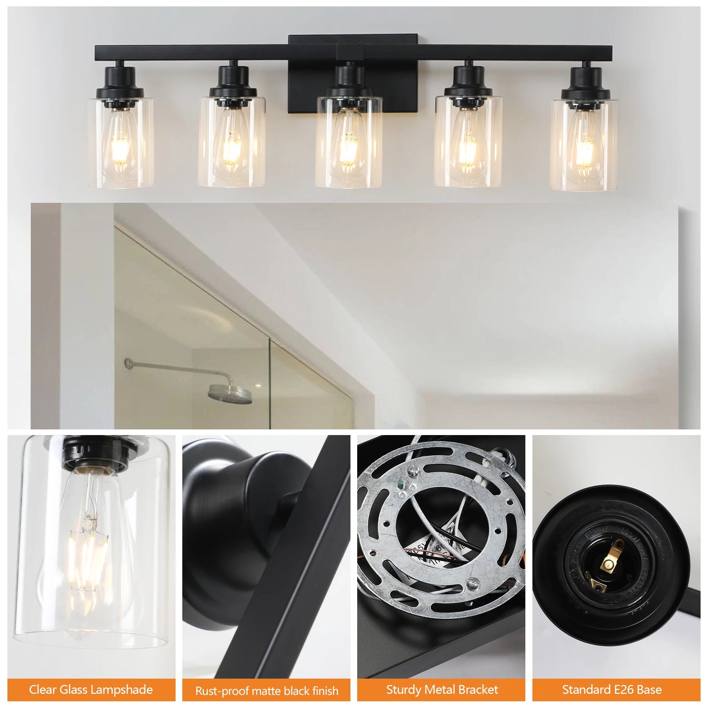 5-Light Farmhouse Vanity Light Fixture