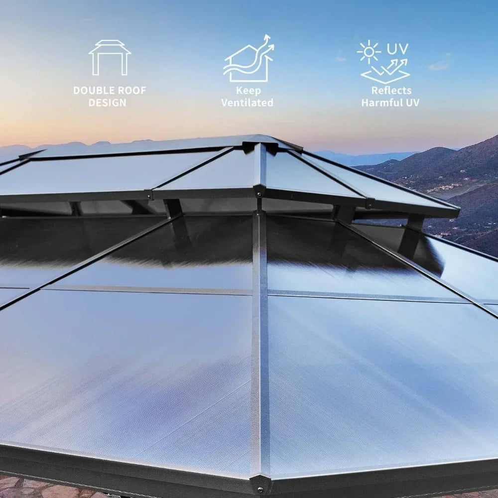 10'x 13' Hardtop Double Roof Canopy Gazebo with Aluminum Frame