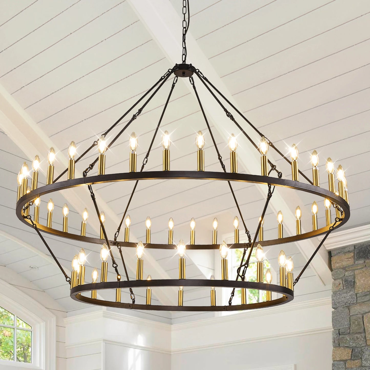 Rustic Modern Farmhouse Wagon Wheel 2-Tier Chandelier