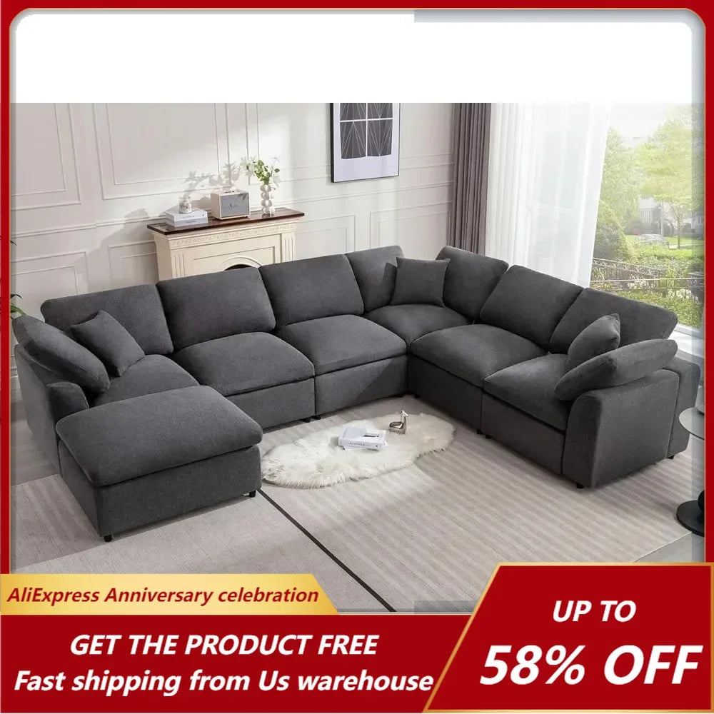 Oversized Modular Sectional Sofa with Movable Ottoman