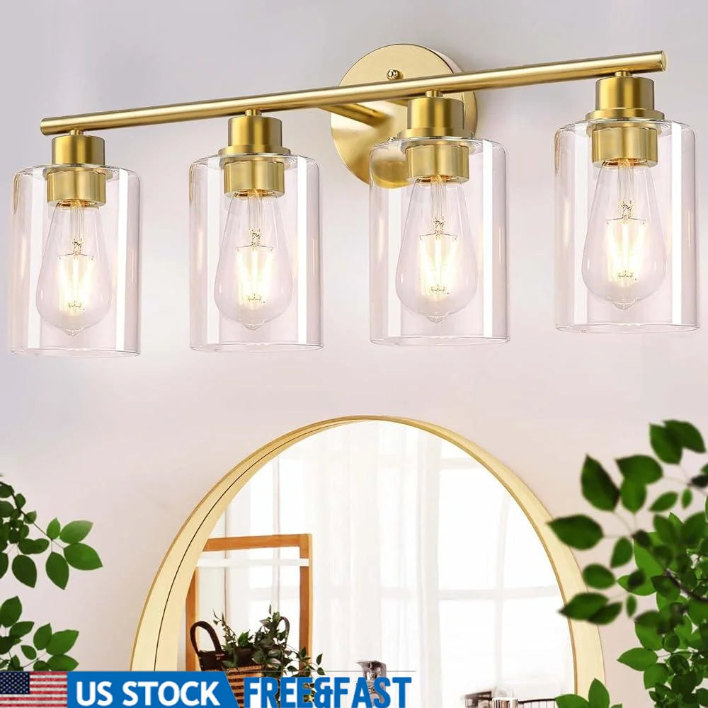 4-Light Brushed Gold Bathroom Vanity Light Fixtures