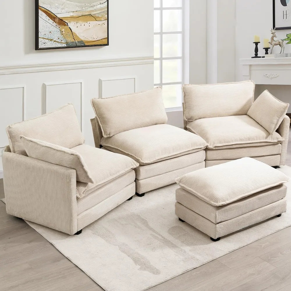 Oversized Modular L-Shaped Sectional Sofa with Ottoman