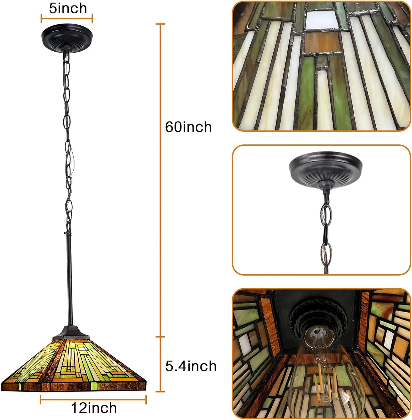 Hanging Tiffany Pendant Light, 12" Wide