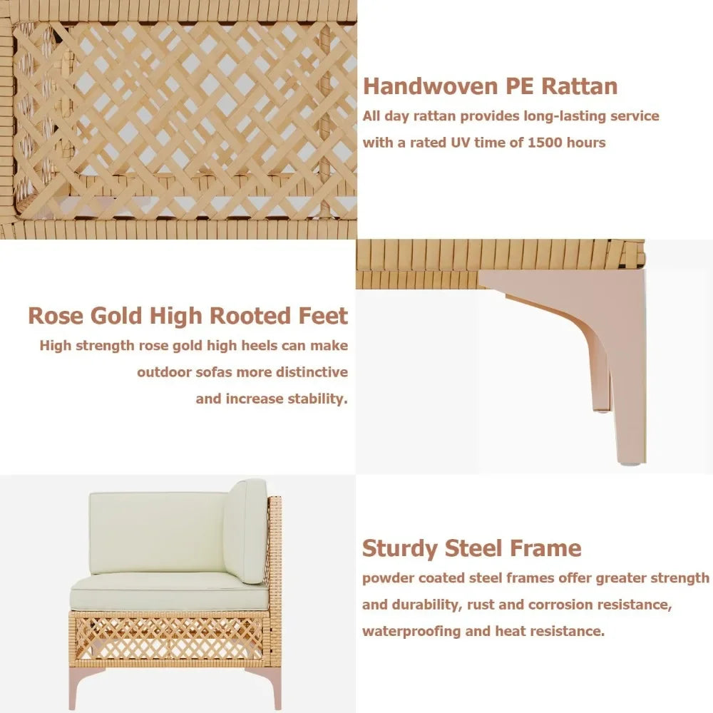 Outdoor Patio Set, Sectional Furniture with Glass Table and Cushions