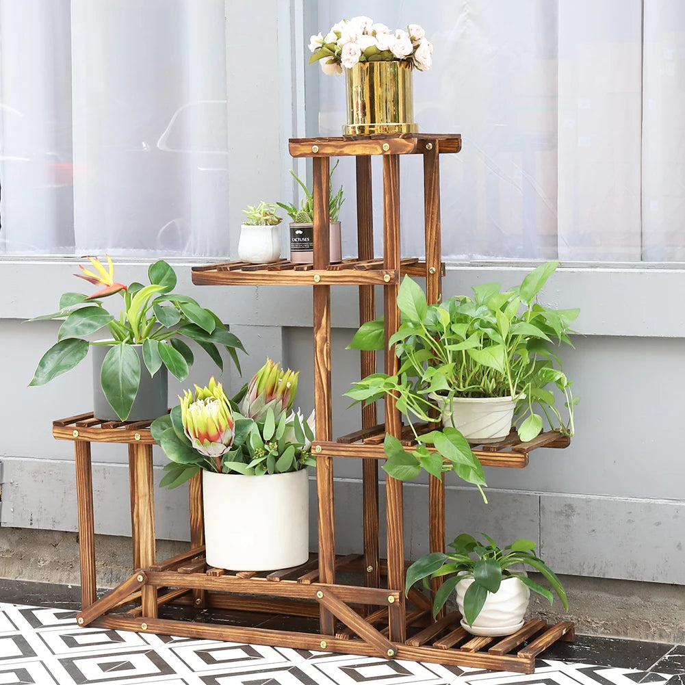 Wood Flower Stand, Plant Shelves, Indoor/Outdoor
