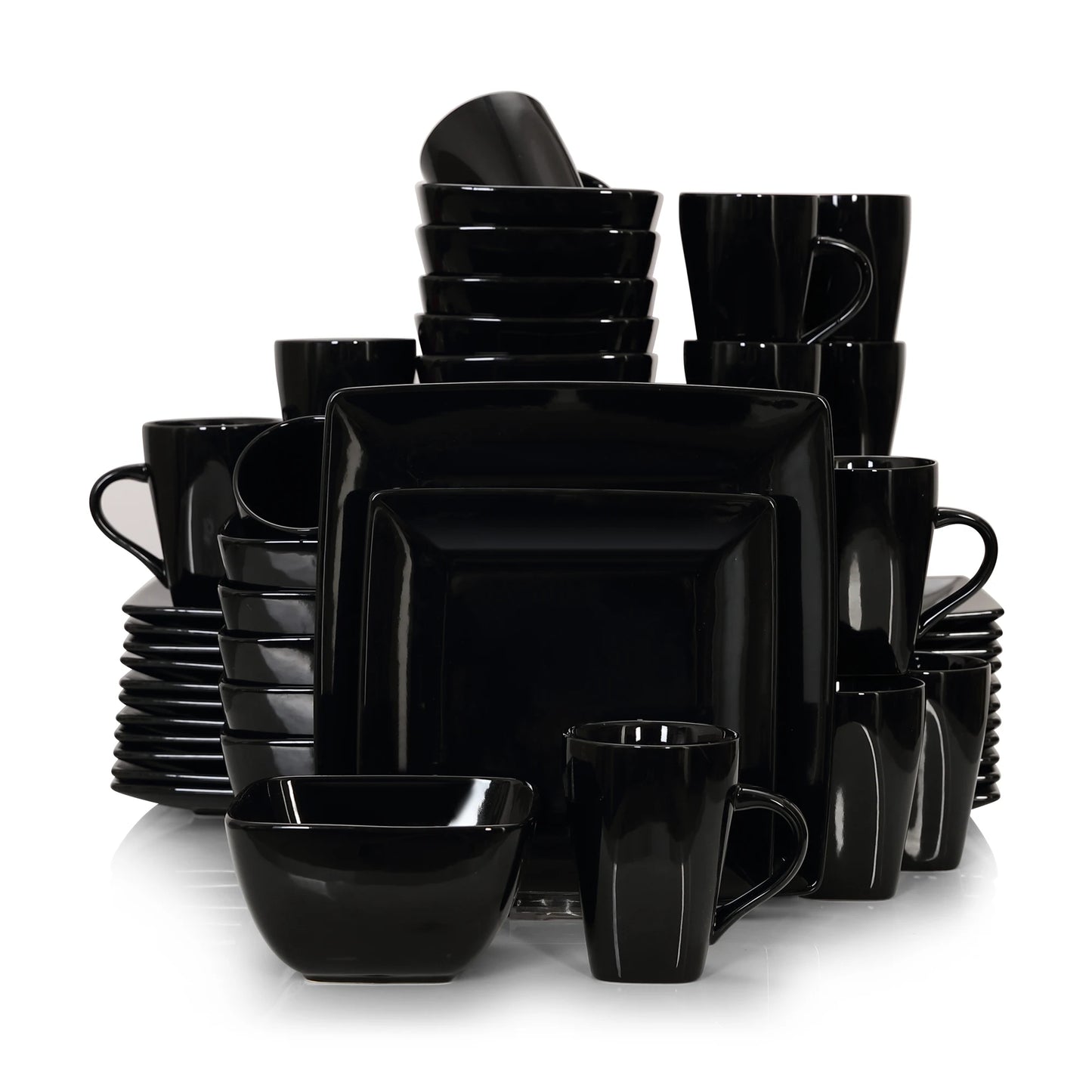 48-Piece Black Ceramic Porcelain Square Dinnerware Set