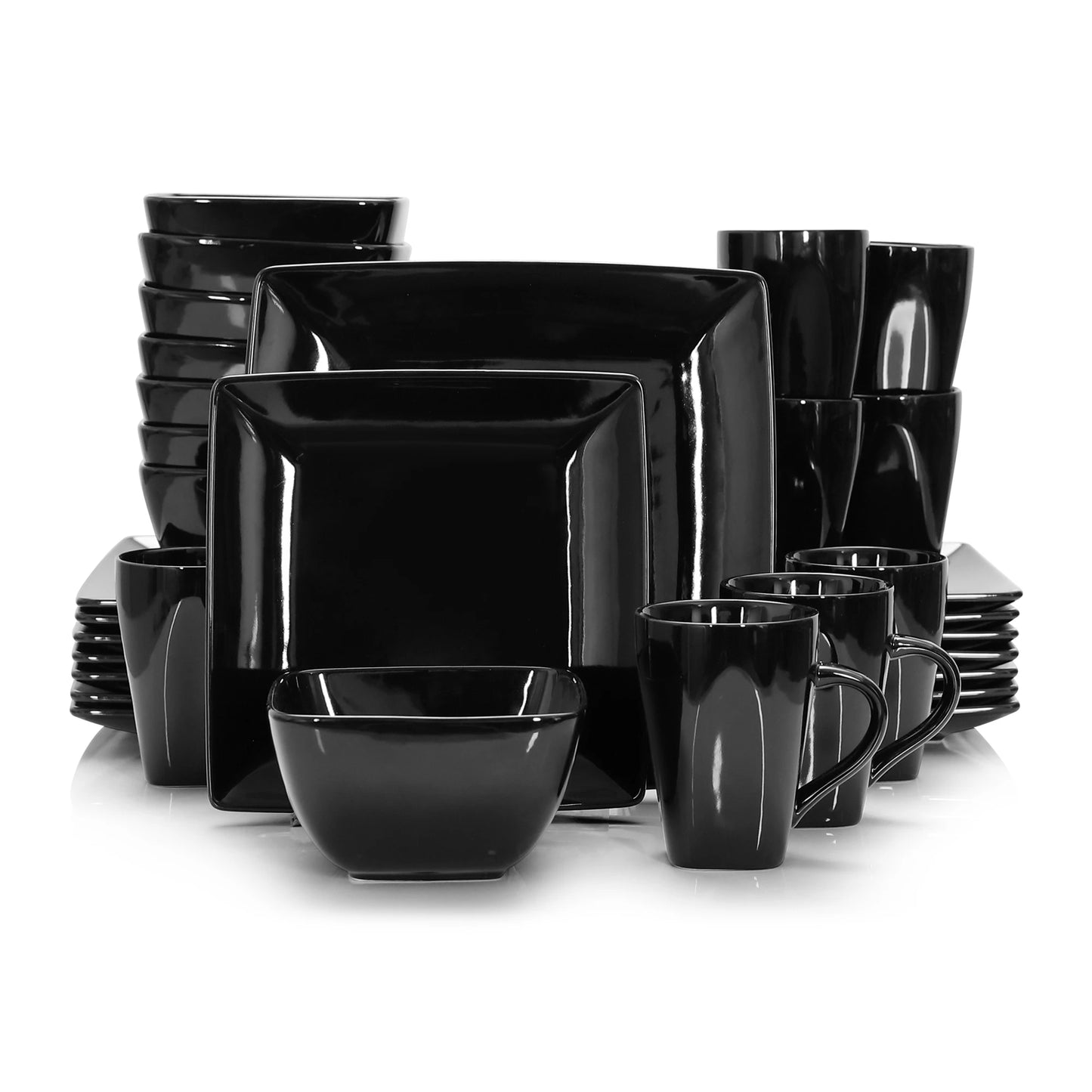 48-Piece Black Ceramic Porcelain Square Dinnerware Set