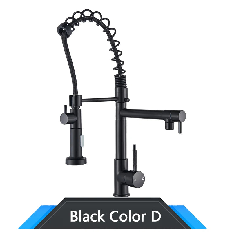 Black and Rose Golden Spring Pull Down Kitchen Sink Faucet, Dual Spout
