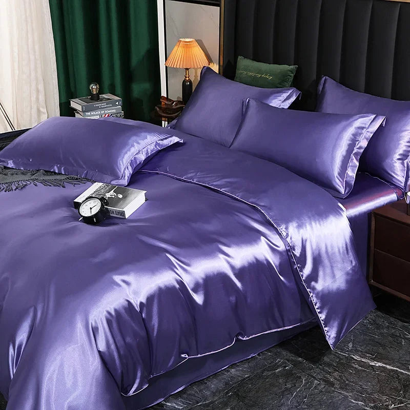 Silk Bedding Set with Duvet Cover, Luxury Satin Bedding