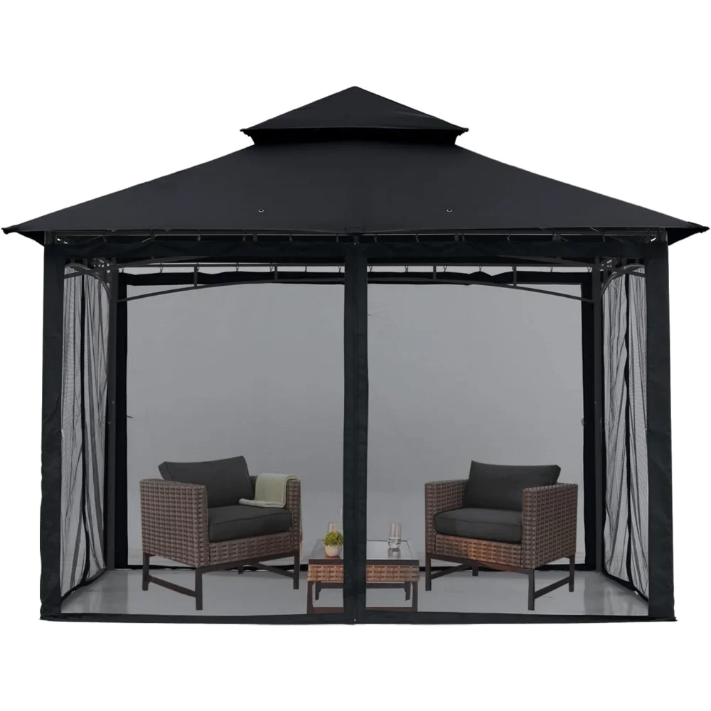 Outdoor Garden Gazebo Steel Frame Awning with Netting Walls