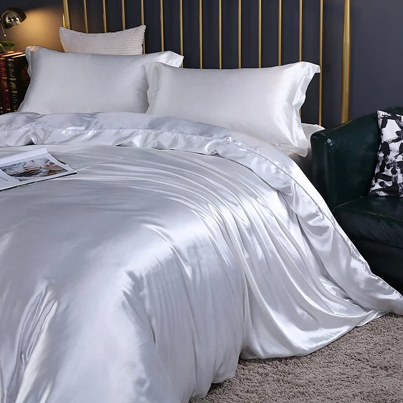 Silk Bedding Set with Duvet Cover, Luxury Satin Bedding