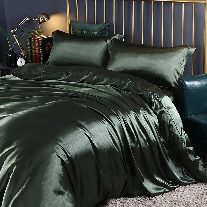 Silk Bedding Set with Duvet Cover, Luxury Satin Bedding