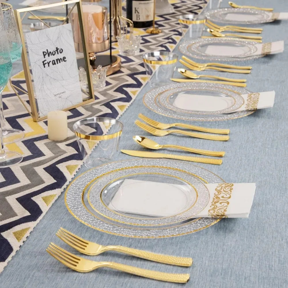 350-pc Gold Disposable Dinnerware