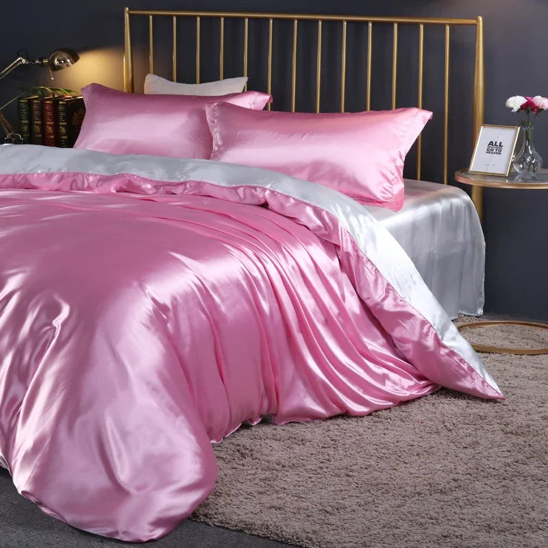 Silk Bedding Set with Duvet Cover, Luxury Satin Bedding