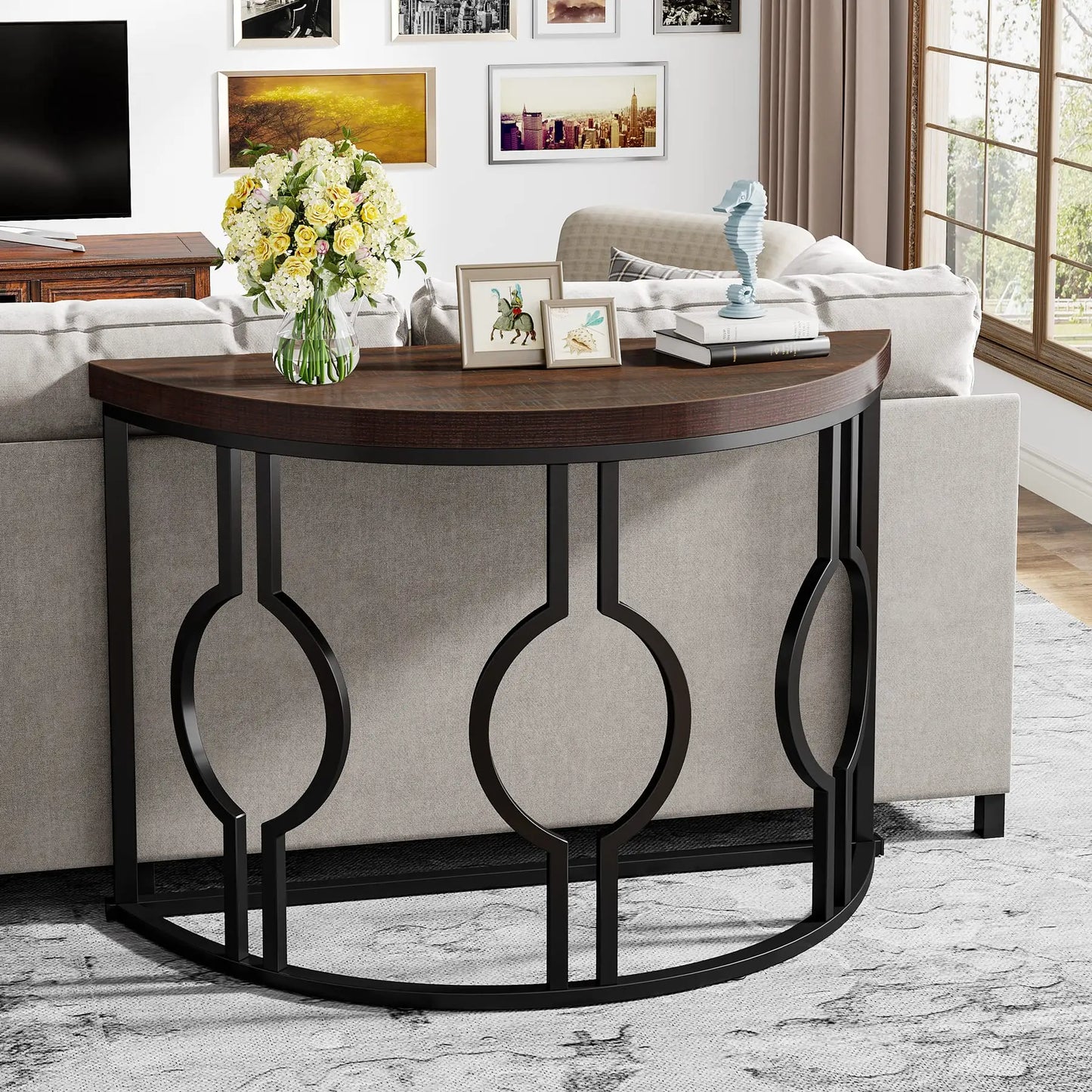Half Moon Console Table for Entryway, Semi Circle Sofa Table